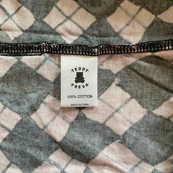 Teddy Fresh Women's Pink & Black Argyle Print Dyed Shirt with Star size Medium - Picture 4 of 5